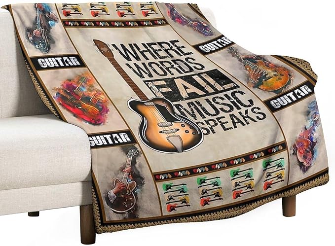 Guitar Blanket Guitar Gifts for Boys Men Music Throw Blanket for Kids Adults Soft Warm Cozy Fleece Blanket for Couch Sofa Bed 50"x60"