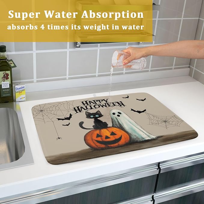 Happy Halloween Black Cat Ghost Dish Drying Mat - Image 7