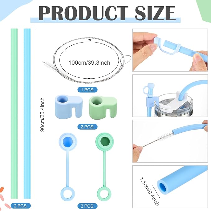 Baderke 2 Set Extra Long 35" Reusable Silicone Straws Compatible - Image 2