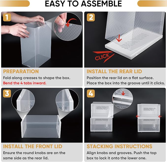 BALEINE 12 Pack Stackable Shoe Storage Boxes Fit Size 9, Thickened Clear Shoe - Image 3