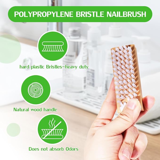2 Pack Non-Slip Wooden Hand & Nail Brush, Dual-Sided Fingernail Scrub Brush - Image 3