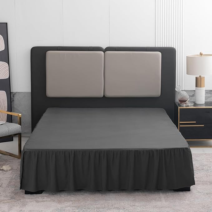 Black Bed Skirt Full Size Ruffled Bed Skirt with Split Corners, Full Bed Skirt 16 Inch Drop, Full Size Bed Skirt Black for Ruffled Bed Skirt with Split Corners, Bed Skirt Full Size