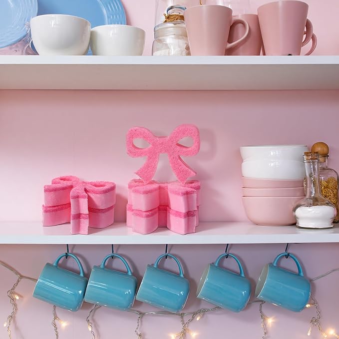 Tioncy 12 Pack Pink Bow Kitchen Sponges Bulk Pink Coquette Dual Sided - Image 5