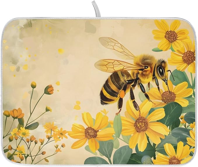 Honey Bee Dish Drying Mat for Kitchen Counter Absorbent Microfiber Large Drying by ALAZA