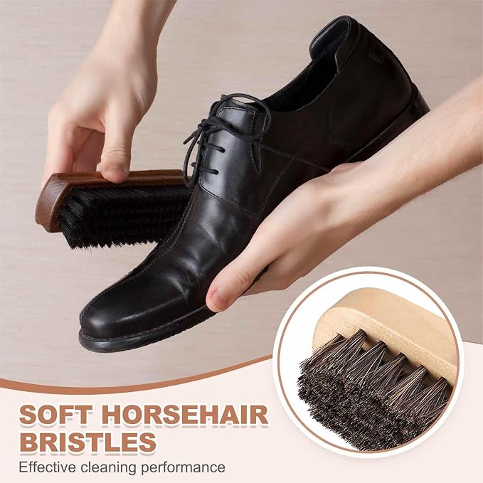 HARFINGTON Shoe Cleaning Brush 4"x1" Beech Wood Horsehair Boot Polish Brushes - Image 4