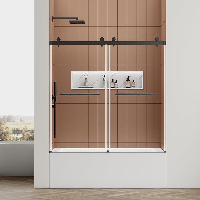 56-60" W x 60" H Double Sliding Bathtub Shower Door, 5/16" Tempered Glass by JONIVRAT
