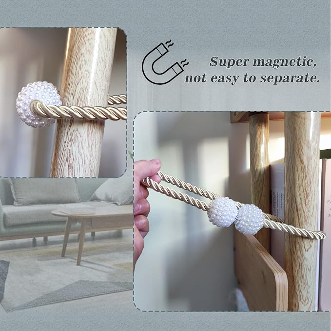 Hion Magnetic Curtain Tiebacks Beige 6 Pack, Curtain Tiebacks Buckles Holdbacks - Image 6