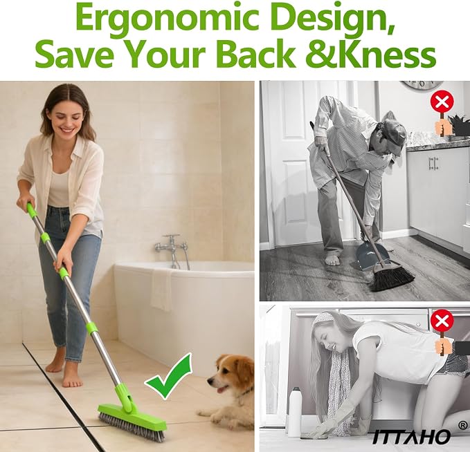 ITTAHO 2 Pack Grout Brush with Long Handle, Swivel Cleaning Grout Line Scrubber - Image 6