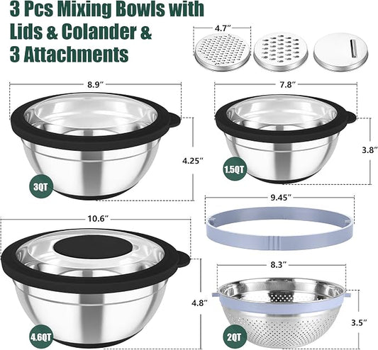 TeamFar Mixing Bowls with Colander Set, Stainless Steel Strainer and Nesting - Image 2