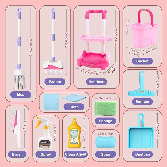Jenilily Toddler Cleaning Set, Kids Cleaning Carts Toy Set, Detachable Kids Mop - Image 3
