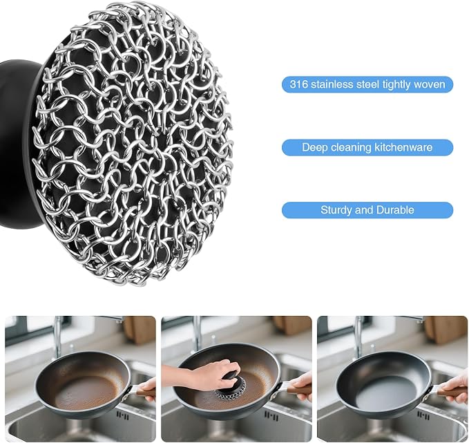 2PCS Cast Iron Scrubber Cleaner, Chainmail Scrubber - Image 4