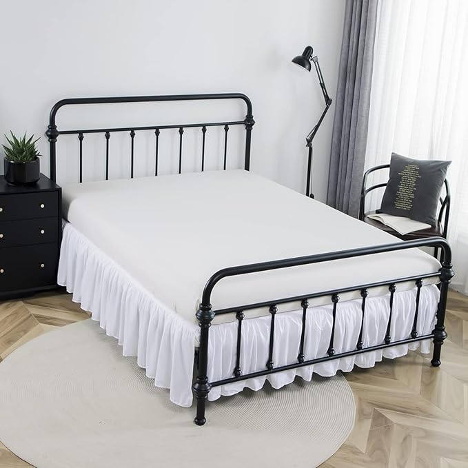 Bed Skirt Full Size Ruffled Bed Skirts with Split Corners, 12 Inch Drop Dust Ruffle Bed Skirt with Platform, White