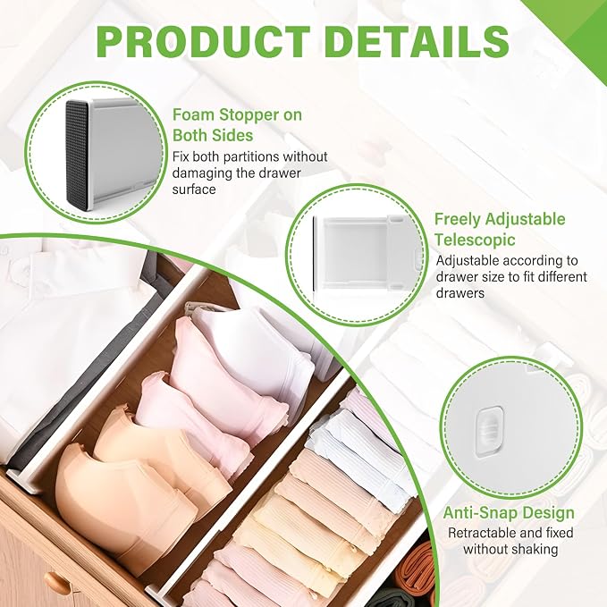 5 Pack Drawer Dividers 3.2" High Slim Organizers Expandable 10.8-17.9" - Image 3