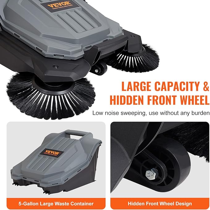 VEVOR Walk-Behind Hand Push Floor Sweeper, 25.6" Sweeping Width Floor Sweeper - Image 6