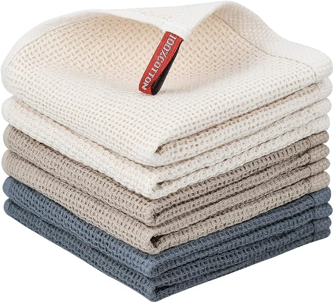 Nialnant 6 Pack Kitchen Towels and Dishcloths Sets, 100% Cotton Soft Absorbent by Nialnant