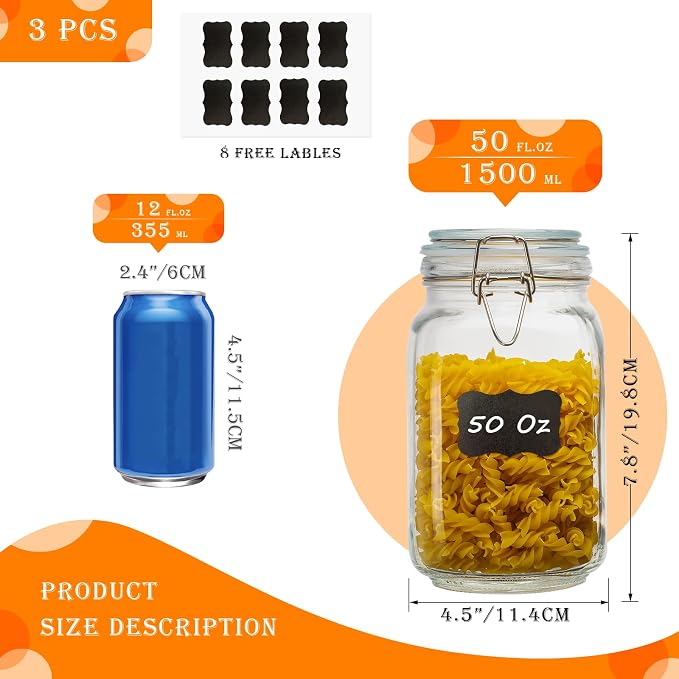 50oz Square Glass Food Storage Jars - Image 2