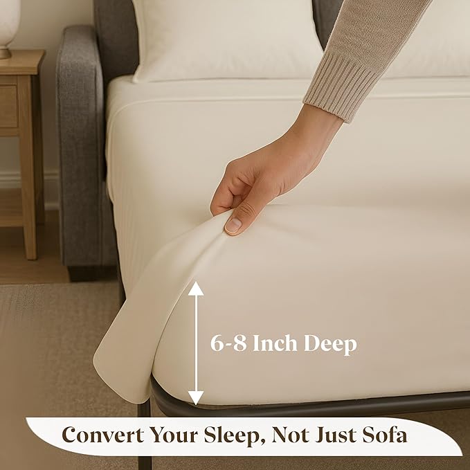 Sleeper Sofa Bed Sheet Set - Queen Size 4 PC's Sheet Set Sofa Bed Sheets - 100% Cotton 400 Thread Count Sofa Sheets - Sleeper Sofa Sheets - Fits Mattresses Up to 6" Drop - Ivory