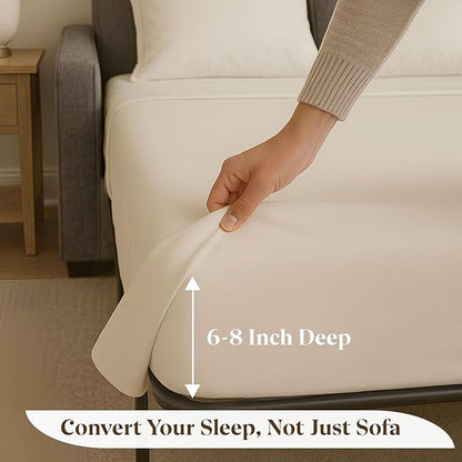 Sleeper Sofa Bed Sheet Set - Queen Size 4 PC's Sheet Set Sofa Bed Sheets - 100% Cotton 400 Thread Count Sofa Sheets - Sleeper Sofa Sheets - Fits Mattresses Up to 6" Drop - Ivory