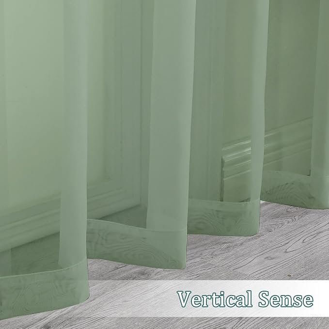Chyhomenyc Sage Green Sheer Curtains 63 Inch Length 2 Panels, Light Filtering - Image 8