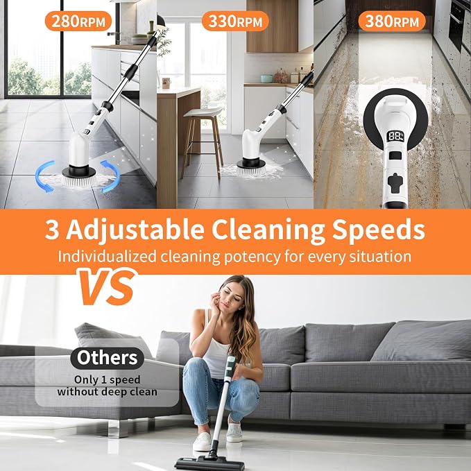 Electric Spin Scrubber for Cleaning Bathroom, Cordless Power Shower Scrubber - Image 2