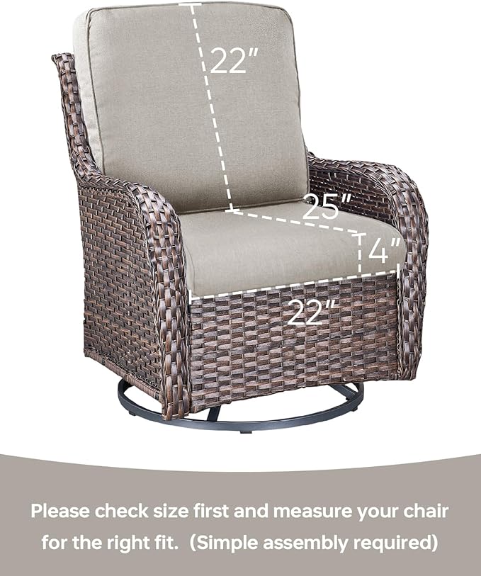 Pop 22x25/22x24 Outdoor Furniture Cushions Set of 6 - Comfortable Patio Chair Cushion for Rattan Wicker Dining Rocking Swivel Chairs Loveseat Couch L-Shape Sectional Sofa - Beige/Classic