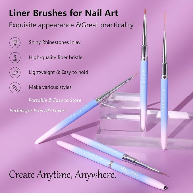 Makartt Nail Art Brushes Set: 5pcs Liner Brushes 7/9/11/15/25mm Thin Nail Art - Image 2