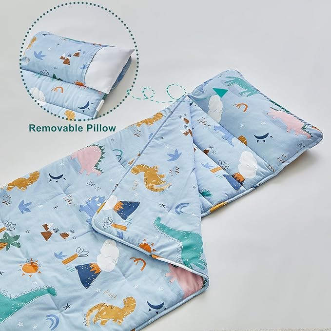 Toddler Nap Mat with Removable Pillow,Ultra Soft Slumber Bags for Girls,Kids Sleeping Bags with Roll Up Design, Perfect for Preschool,Daycare,Kindergarten