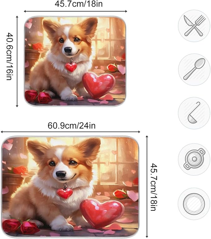 Dish Drying Mat Kitchen Counter Absorbent Valentine Corgi Coffee Sink Mat Dish - Image 3
