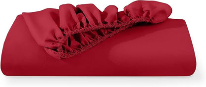 Fitted Bottom Sheet Full Size - Premium 1800 Microfiber - Ultra-Soft Hotel Luxury - Deep Pocket - Durable and Long Lasting - Fitted Sheet (Full, Red)