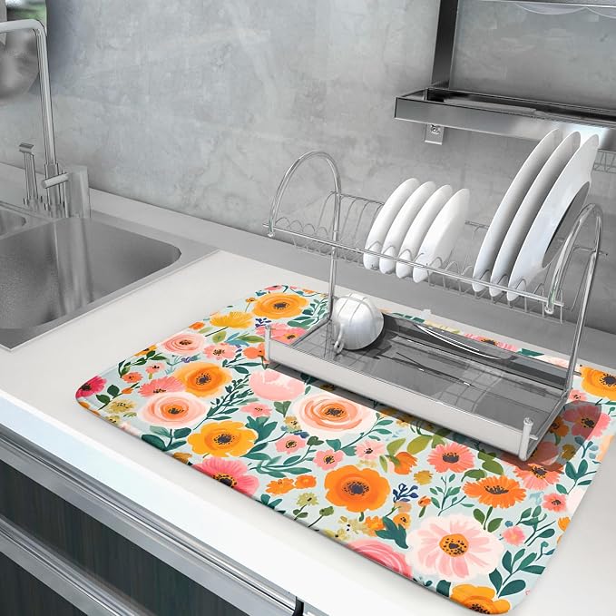 Watercolor Flower Dish Drying Mat - Image 5