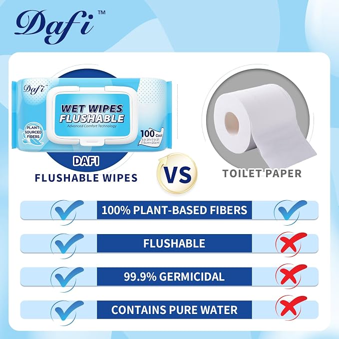 DAFI Flushable Wipes for Adult Wet Wipes, Total 300 Unscented Toilet Wipes - Image 5