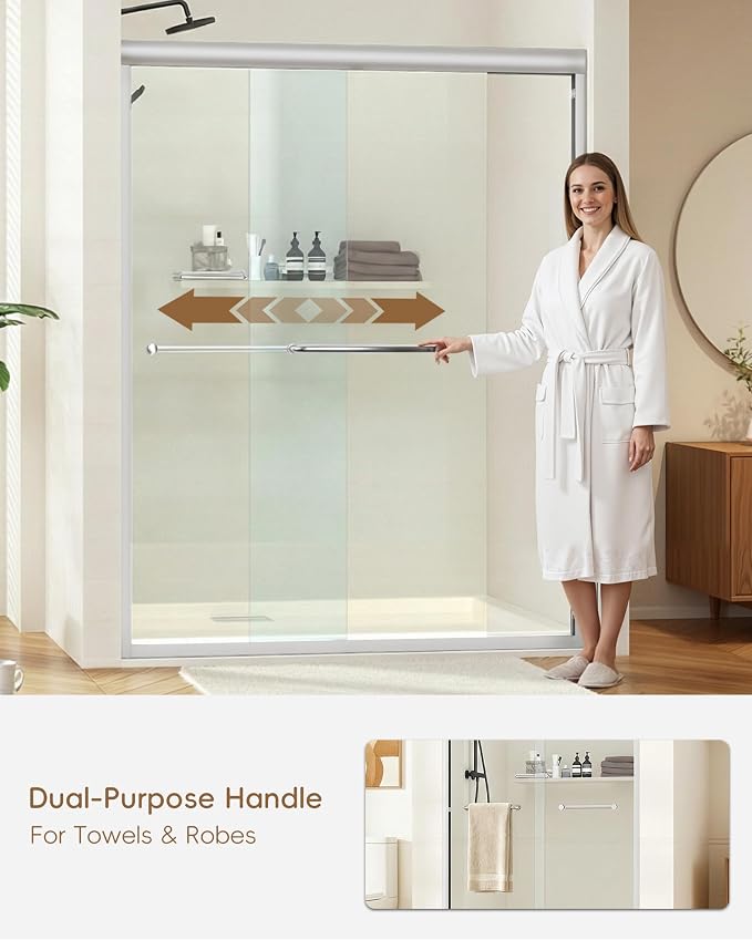 Shower Door 56-60'' W x 72'' H Semi-Frameless & Double Sliding, 1/4 inch - Image 9