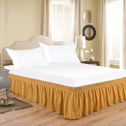 Gold Wrap Around Bed Skirts with 16" Drop - Three Sides Fabric Adjustable Elastic Dust Ruffle Silky Soft -600 TC Stretchy Bed Skirt-Twin(39"X 75") Gold