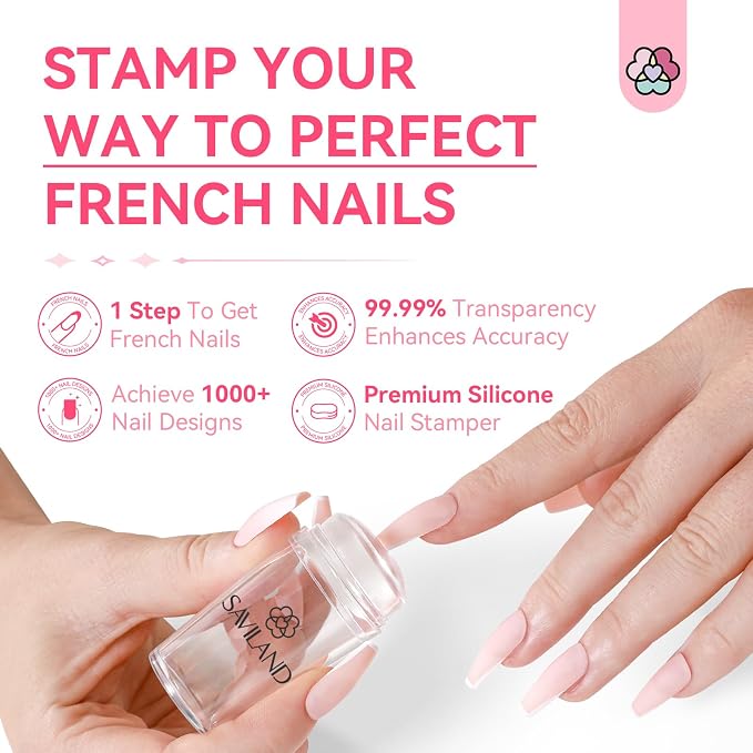 Saviland French Tip Nail Stamp: 4PCS Nail Art Stamper Kit Clear Silicone Nails - Image 2