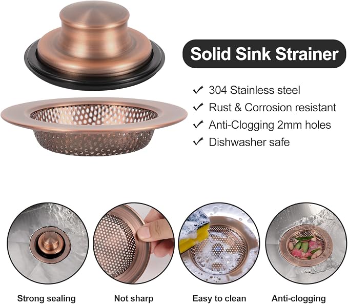 RQYEKDO Kitchen Sink Strainers Sink Stopper Kits, Stainless Steel Sink Drain - Image 5