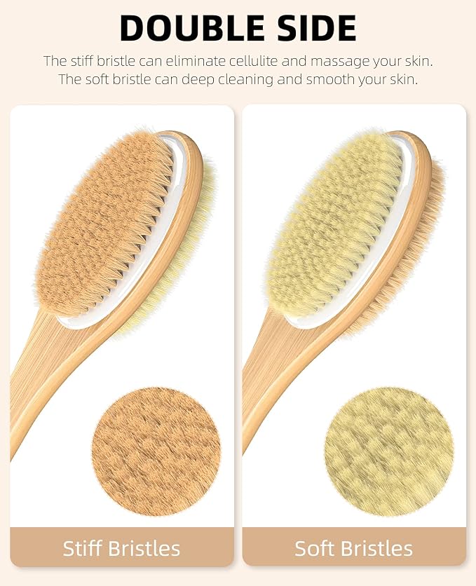Metene Shower Brush with Soft and Stiff Bristles, Bath Dual-Sided Long Handle - Image 2