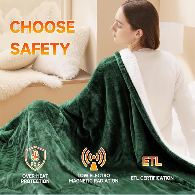 Heated Blanket Electric Throw Blanket 50"x60" Fast Heating Electric Blanket with 5 Heat Levels & 4 Hours Auto-Off Overheat Protection Cozy Soft Flannel Heated Throw Blanket