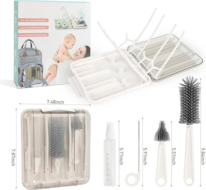 Baby Bottle Brush Set, 6-in-1 Travel Bottle Cleaning Kit - Image 2