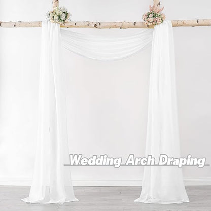 DONREN White Sheer Window Scarf Valance - Luxury Soft Semi Sheer Scarf for Window Wedding Arch Curtains (1 Panel, 34 x 216 Inch Length)