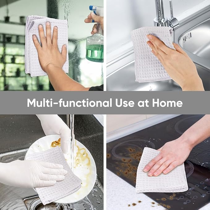 HOMEXCEL Waffle Weave Microfiber Towel, 50 Pack Lint Free Bulk Cleaning Rags - Image 4
