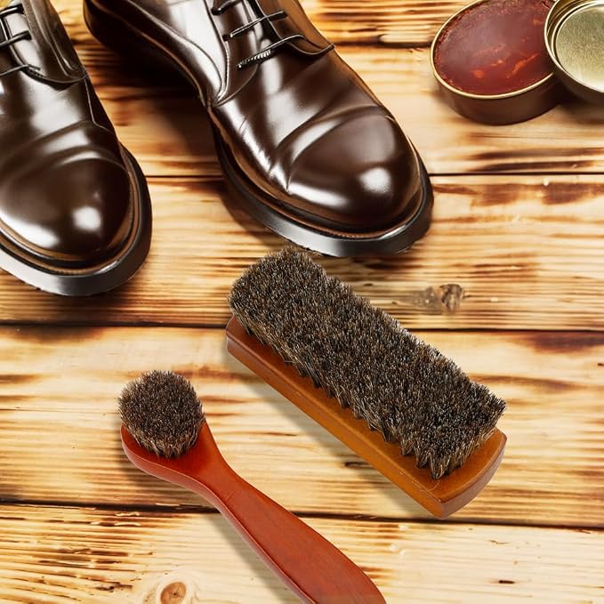 Shoe Brush, Shoe Cleaning Brush, 2 Pieces Horsehair Shoe Brush, Boot Brush - Image 2