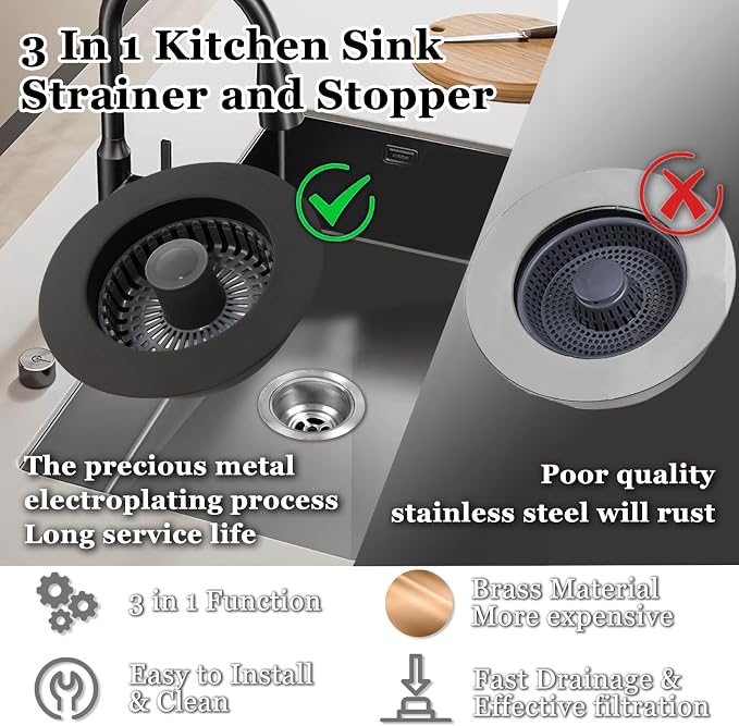 3 in 1 Kitchen Sink Stopper, Pop Up Kitchen Sink Drain Strainer, - Image 4