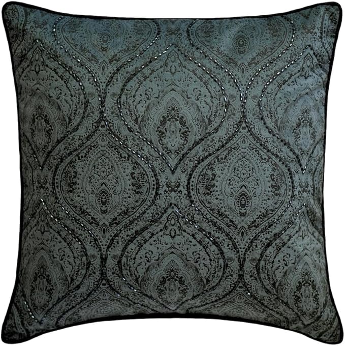 The HomeCentric King/Queen/Twin Gray Decorative Queen 74"x18" Bed Runner Without Pillow Cover, Damask, Victorian & Bead Embroidery Bed Scarf on Suede Fabric - Beatrice
