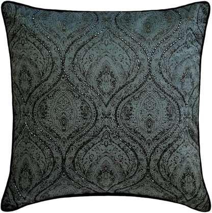 The HomeCentric King/Queen/Twin Gray Decorative Queen 74"x18" Bed Runner Without Pillow Cover, Damask, Victorian & Bead Embroidery Bed Scarf on Suede Fabric - Beatrice