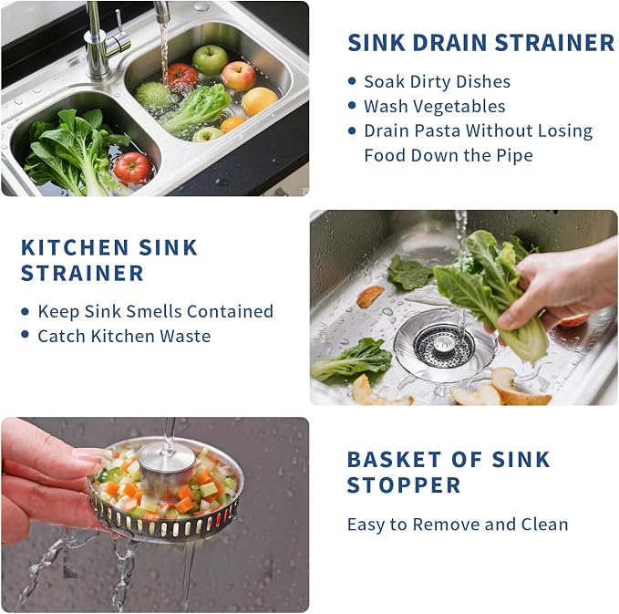 3-in-1 Kitchen Sink Drain Strainer & Sink Stopper 2 Pack - Image 5