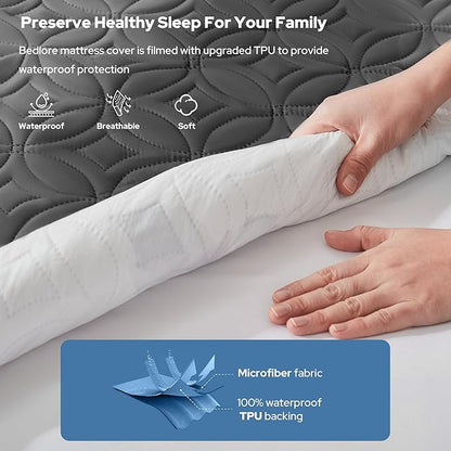 BEDLORE Waterproof Mattress Protector, Twin XL Size Mattress Pad with Deep Pocket 6"-15" Depth, Soft Breathable Dirt-Proof Bed Mattress Cover for Bedroom, College Dorm (Gray)
