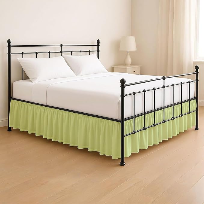 KRISHNA Ruffled Bed Skirt with Split Corners Full, 100% Microfiber Hotel Quality, 21 Inch Drop Dust Ruffle Gathered Bedskirt with Platform, 54" x 75", Sage