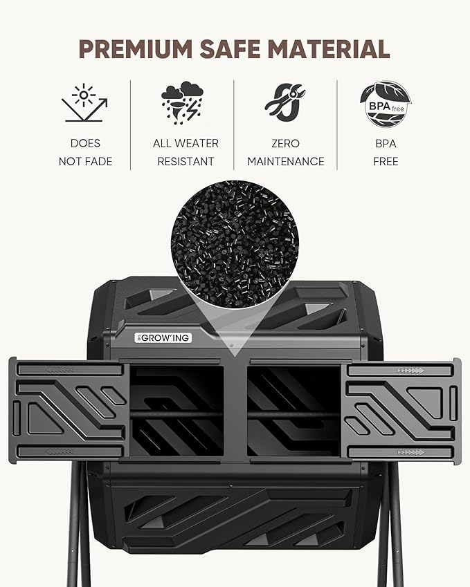 THEGROW'ING Updated 43 Gallon Compost Bin Outdoor, Fast Assemble Tumbling - Image 7