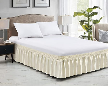 Ivory Wrap Around Bed Skirts with 16" Drop - Three Sides Fabric Adjustable Elastic Dust Ruffle Silky Soft -600 TC Stretchy Bed Skirt-Short Queen(60"X 75") Ivory