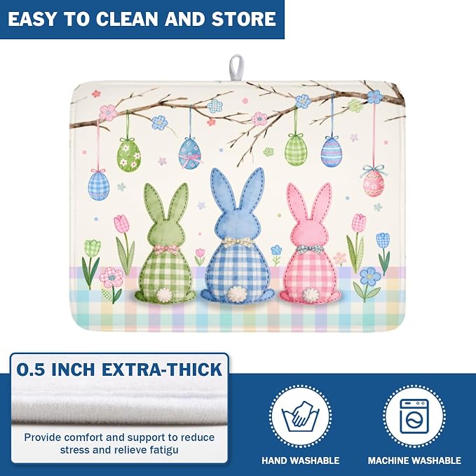 Easter Bunny Dish Drying Mat for Kitchen Counter 18 x 24 Inch Rabbit Eggs Dish - Image 5